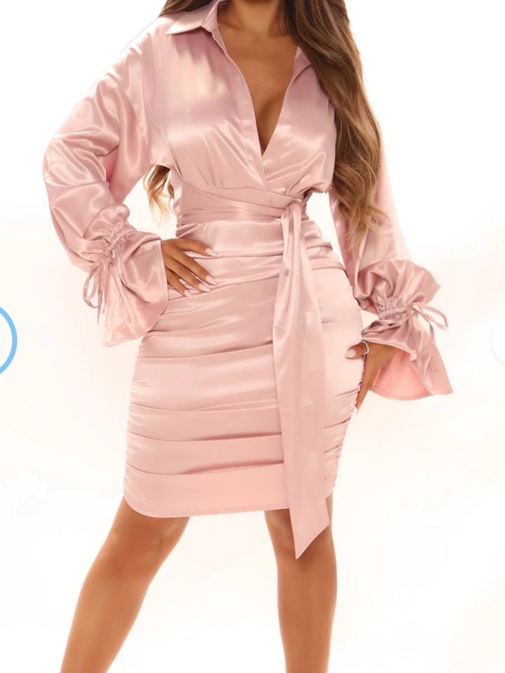 Fashion Nova Satin Wrap Front Pencil Dress - Blush Pink